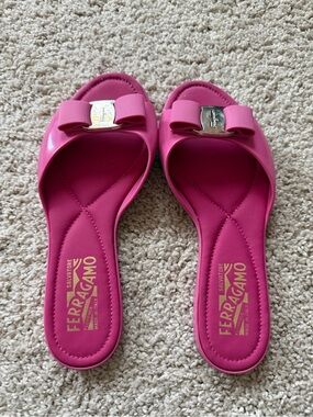 Salvatore Ferragamo Pink Vara Bow Slide Sandals